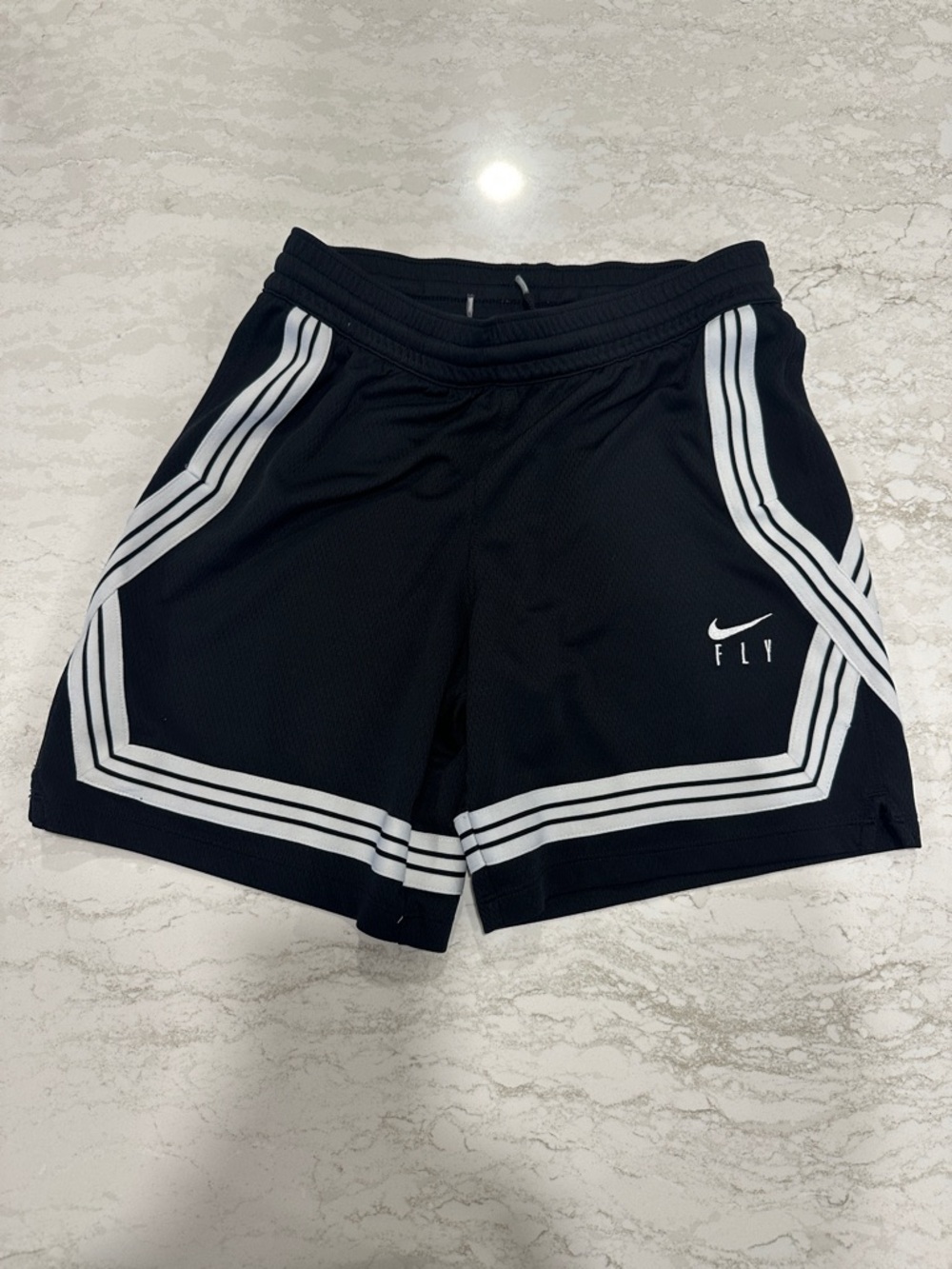 Nike Black Athletic Shorts with White Chevron Stripes